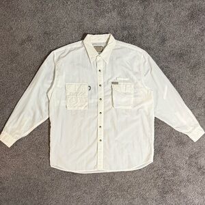 Sports Afield Mens XL  Beige Long Sleeve Button Up Vented Shirt White
